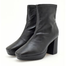 フレグラント(Fragrant)の厚底 美脚 ショートブーツ ストレッチ スクエアトゥ プラット シンプル レディース ハイヒール チ