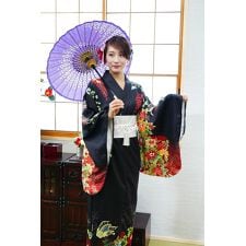 クリアストーン(clearstone)の【ハロウィン】コスプレ 着物 セット 黒牡丹 レディース ブラック