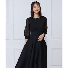 ジャガードニット袖シフォンワンピース