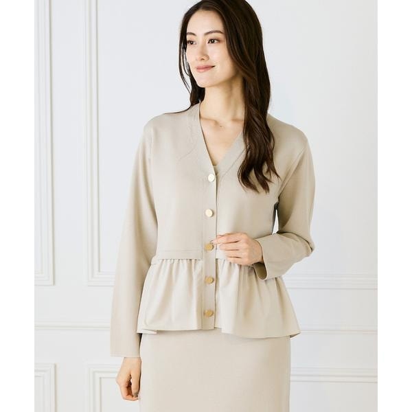 《大きいサイズ》異素材フリルミラノリブカーディガン