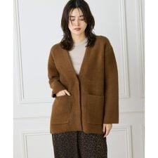 《大きいサイズ》ラクーン接結編みニットジャケット