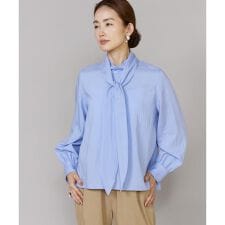 《大きいサイズ》ハイネックボウタイ付きブラウス