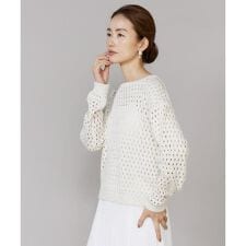 《大きいサイズ》透かし柄ボートネックプルオーバー