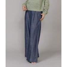 《大きいサイズ》タックワイドデニムパンツ