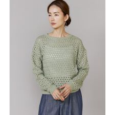 透かし柄ボートネックプルオーバー