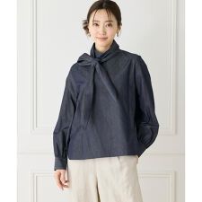 《大きいサイズ》ハイネックボウタイ付きブラウス