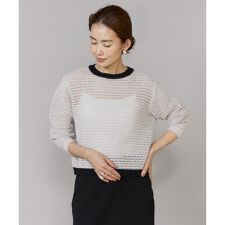 《大きいサイズ》透かし柄ボートネックプルオーバー