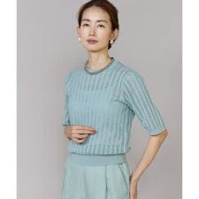 《大きいサイズ》透かし柄リブクルーネックプルオーバー