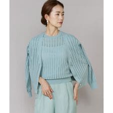 《大きいサイズ》透かし柄リブクルーVネックカーディガン