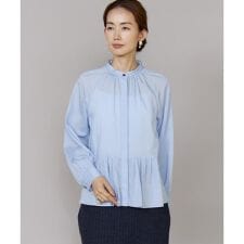 《大きいサイズ》バンドカラーペプラムブラウス