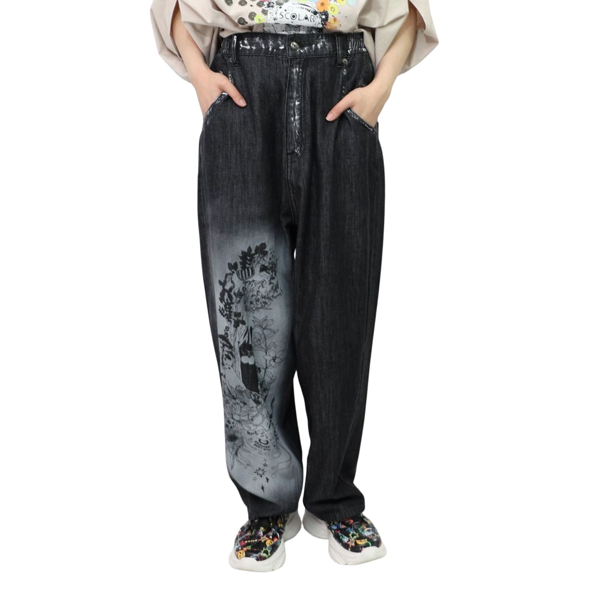 ScoLar 152735：スカラーPOP柄 スプレープリントデニムパンツ ScoLar ジーンズ デニム デニムパンツ 152735：スカラーPOP柄