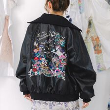 ScoLar スカラー スカラーとキノコ刺繍 合皮ブルゾン