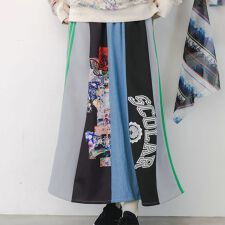 ScoLar スカラー ロゴコラージュ柄 デニム×ジャージ切替スカート