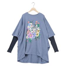 ScoLar スカラー ソフトチュール×花ネコ柄 レイヤード風プルオーバー