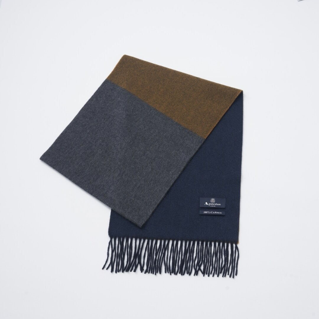 マフラー】アクアスキュータム｜カシミヤ ブロックストライプ