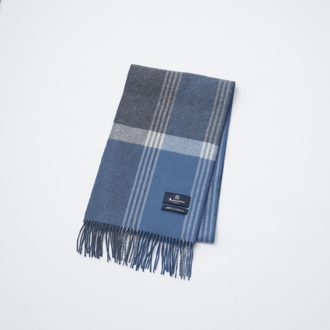 マフラー】アクアスキュータム｜カシミヤ ブロックストライプ