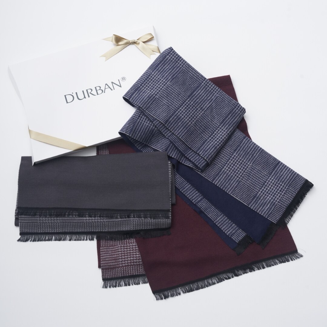 マフラー】ダーバン｜シルク ソリッド/グレンチェック リバーシブル