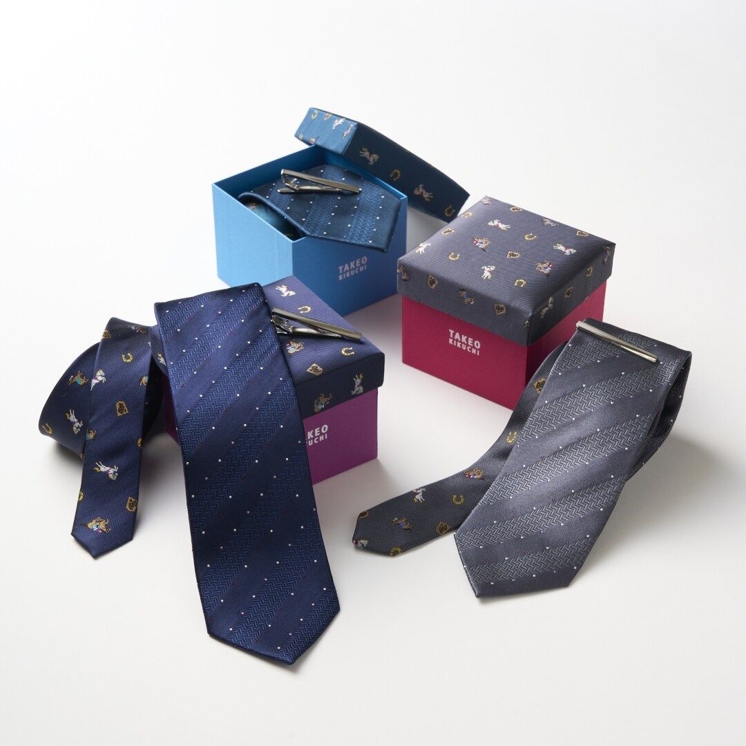 【NEW】タケオキクチ（TAKEO KIKUCHI）/【ネクタイ】タケオキクチ｜タイバーBOXセット ドット/馬 干支モチーフ ネクタイ】タケオキクチ｜タイバーBOXセット ドット/馬 干支モチーフ