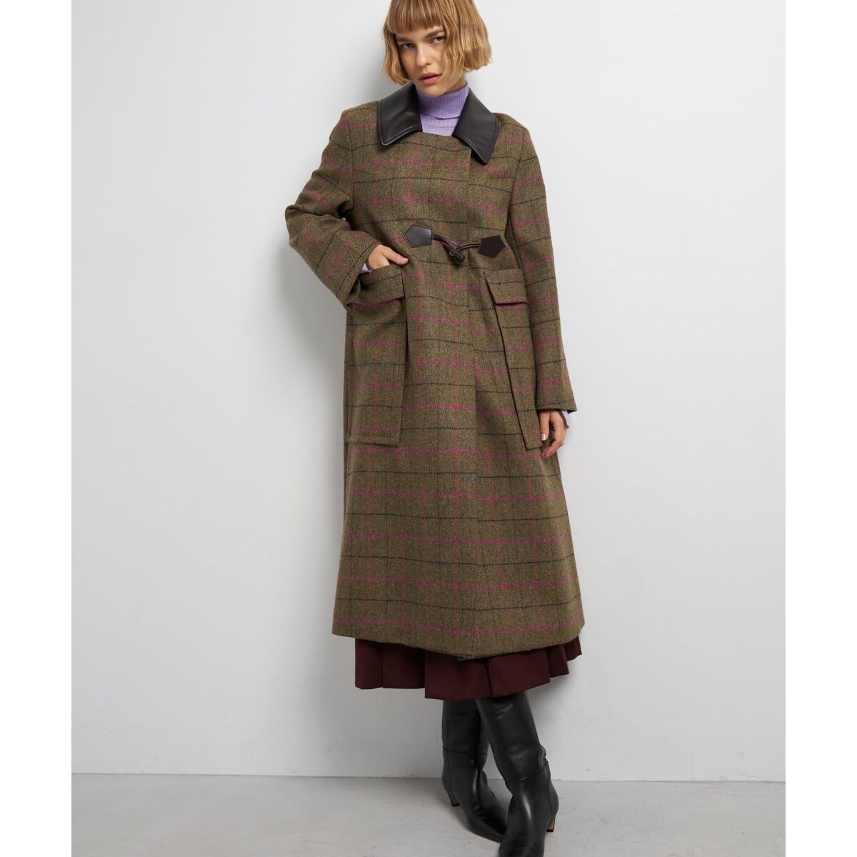 希少☆LANVIN カシミヤライナー シルク100%ステンカラーコート チェック 希少☆LANVIN カシミヤライナー シルク100%ステンカラーコート