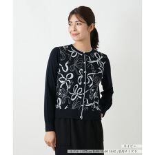 リボン柄クルーネックカーディガン
