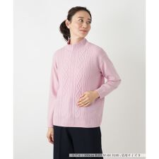 カシミヤケーブル編みハイネックニット