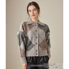 襟付きアーガイル柄カーディガン