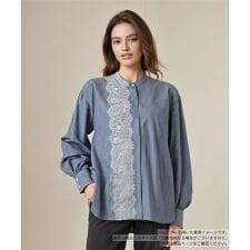 レースバンドカラー比翼ブラウス