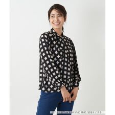 ボウタイ風格子柄ブラウス