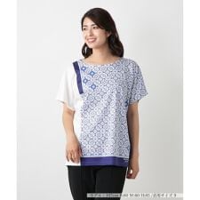 幾何学柄切替Tシャツ【ROCHAS Premiere】