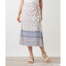【店舗人気】幾何学柄切替ラップ風スカート