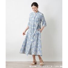 カットワーク刺繍フレアワンピース-BLUBIANCO