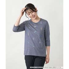 刺繍ボーダー七分袖カットソー