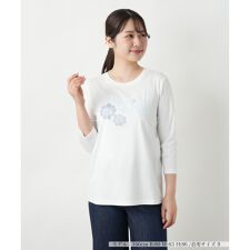 フラワーモチーフ七分袖カットソー