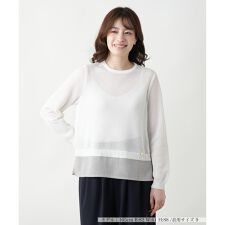 異素材切替クルーネックニット