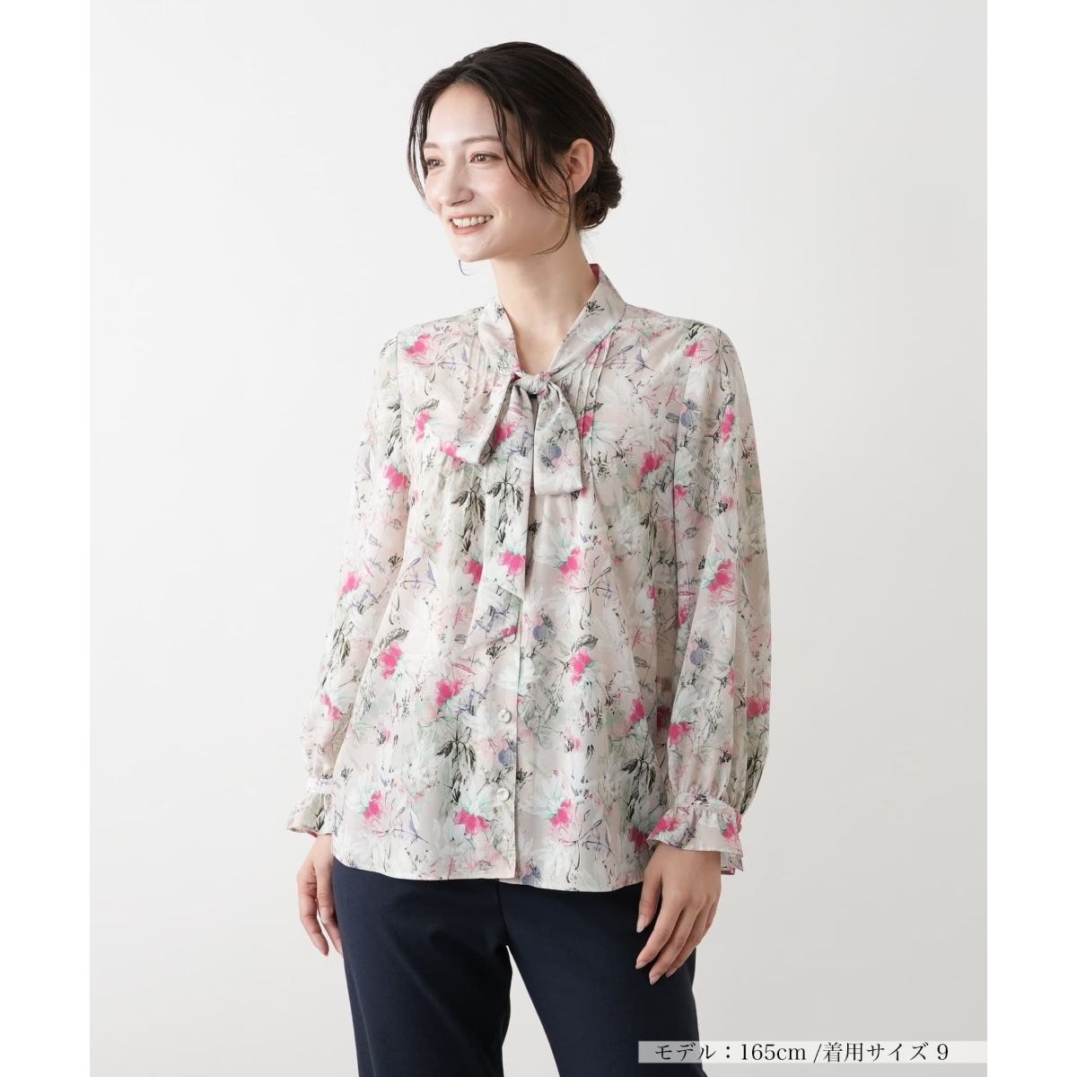 花柄ボウタイブラウス【ROCHAS Premiere】【ERICA】