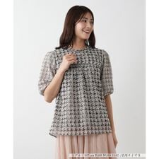 千鳥格子柄フレアブラウス