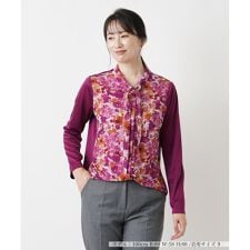 フラワー柄ボウタイブラウス