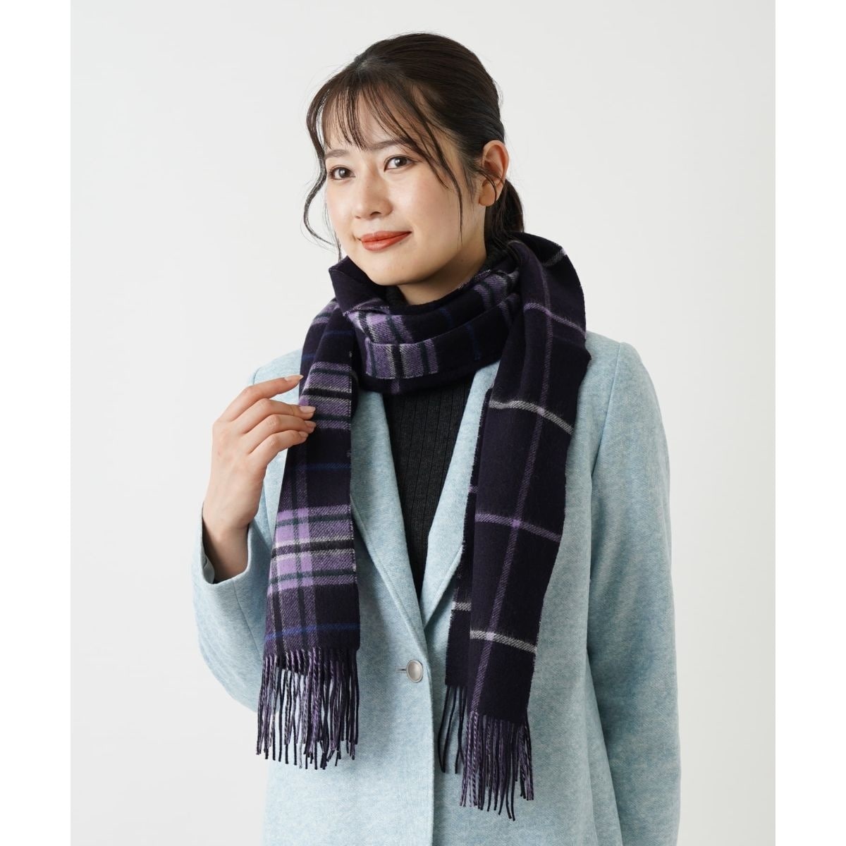 ★Leilian★ストール★チェック柄★ブルー系★マフラー★カシミヤ100%★ チェック柄カシミヤマフラー | レリアン(Leilian) | マルイウェブチャネル