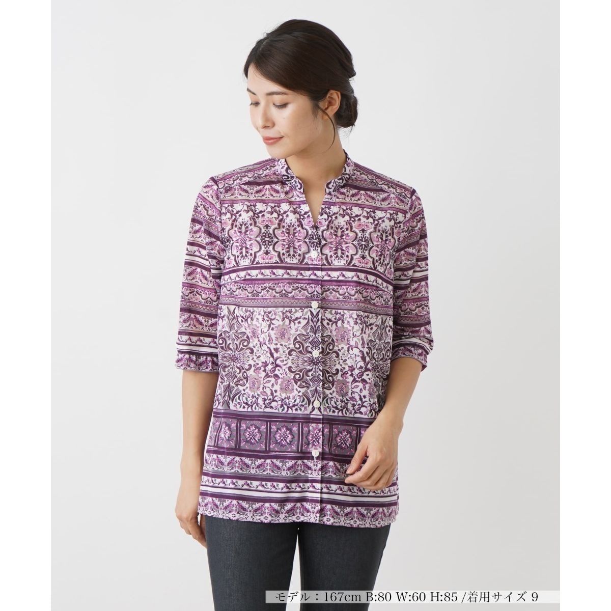 レリアンLeilian 花柄 デザインノースリーブ シャツレディース size9