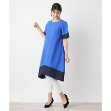 バイカラー半袖チュニックブラウス