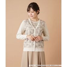 レース切替ラメVネックカーディガン