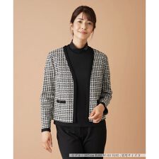 千鳥格子柄ノーカラージャケット