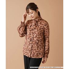 レオパード柄ボウタイブラウス