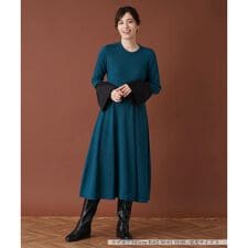 【タウンエレガンス】ベルスリーブ切替フレアワンピース【Leilian:EZUMI】