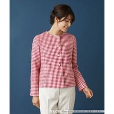 千鳥格子柄ノーカラージャケット