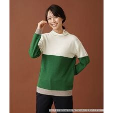 カラーブロックハイネックニット