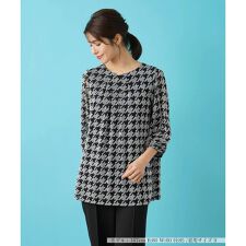 洗える千鳥格子柄刺繍プルオーバーブラウス【パワーネット素材】