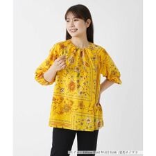 花柄パネルプリントブラウス【ROCHAS Premiere】