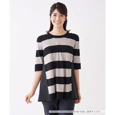 5分袖ボーダー切り替えニットチュニック【LE TRICOT PERUGIA】