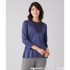 柄編みニット切替プルオーバー